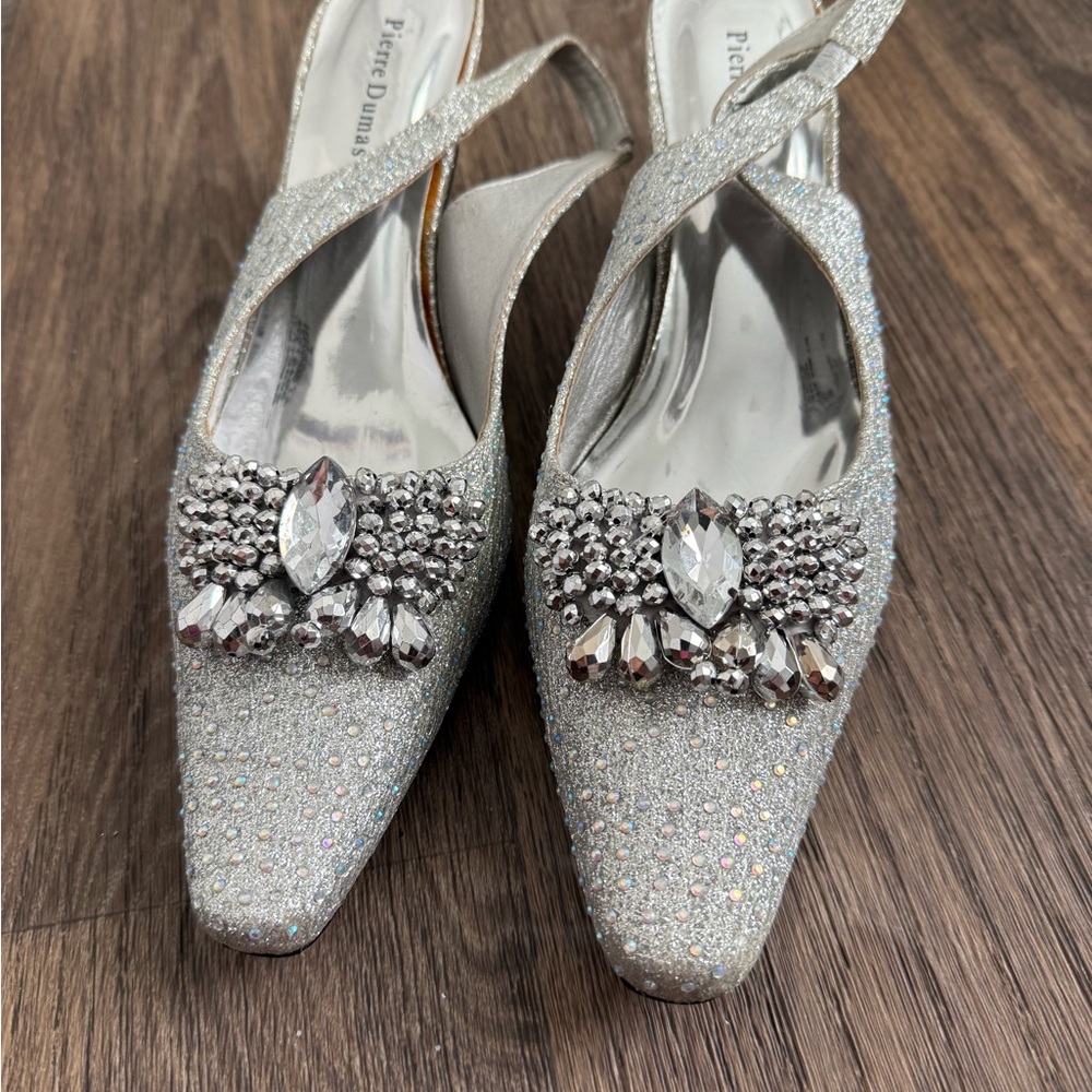 Pierre Dumas Silver Heels with Crystal Accents
